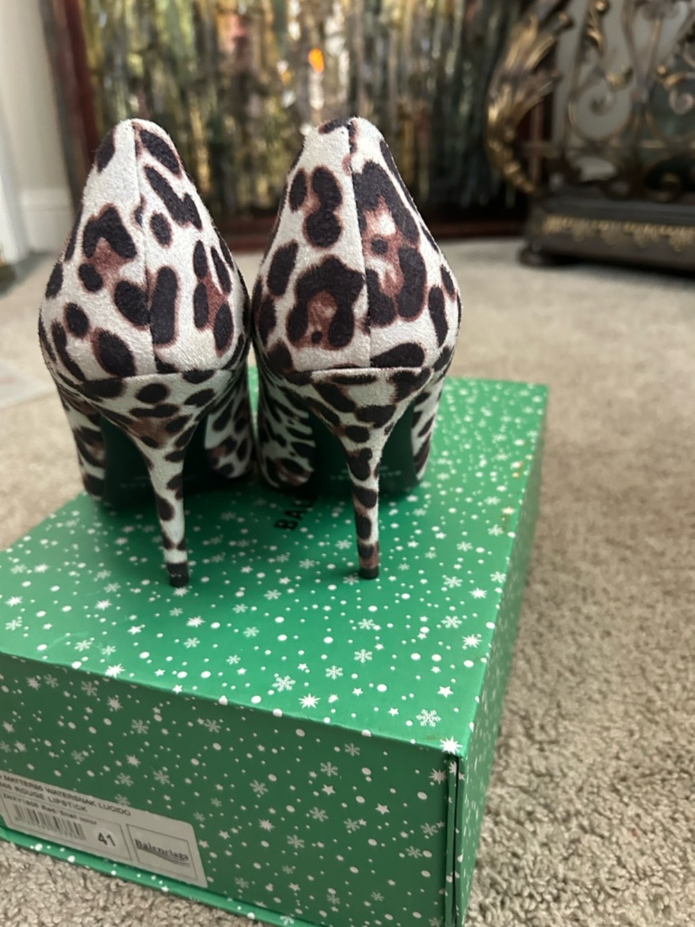 Balenciaga Knife Leopard Print Stiletto Heels - White/Brown - Picture 2 of 6